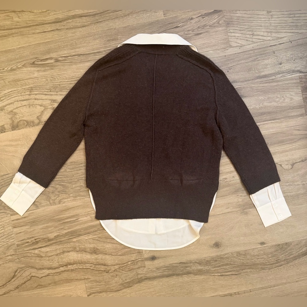 Brochu Walker The Looker Layer V-Neck  Layered Cashmere Chocolate/white Sweater - Picture 5 of 7
